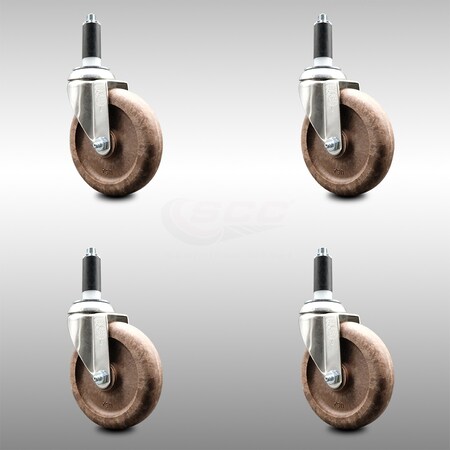 Service Caster 5 Inch 316SS High Temp Glass Filled Nylon 1-1/8 Inch Expanding Stem Caster Set SCC-SS316EX20S514-GFNSHT-118-4